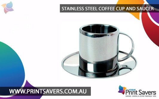 Stainless Steel Coffee Cup and Saucer